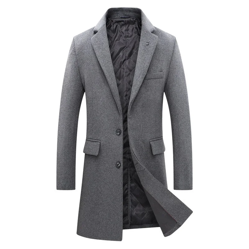 men's jackets with water-resistant interior lining-Men's Premium Business Long Wool Pea Coat