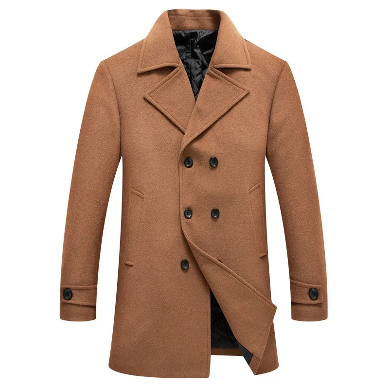 men's jackets with stretch panels for fit-Men's Classic Double Breasted Wool Blend Pea Coat