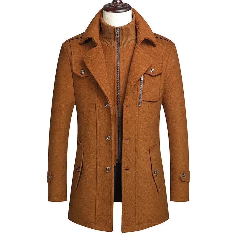 men's jackets with water-resistant pocket linings-Men's Premium Double-Layer Wool Coat