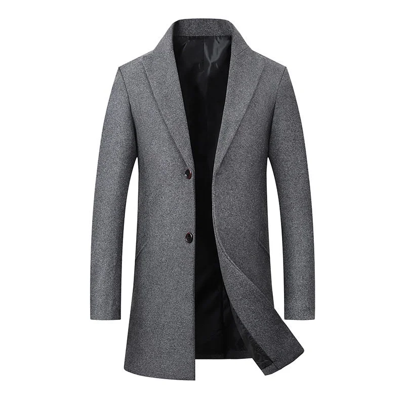 men's jackets with adjustable wrist cuffs-Men's Premium Fitted Long Wool Pea Coat