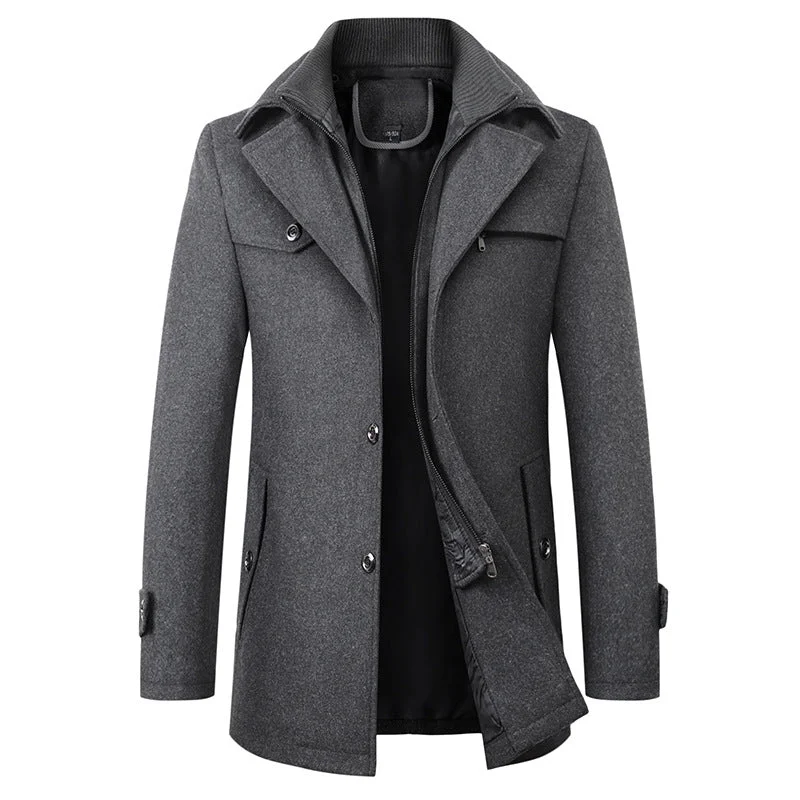 men's jackets with adjustable side vents-Men's Premium Thick Double Collar Wool Blend Coat