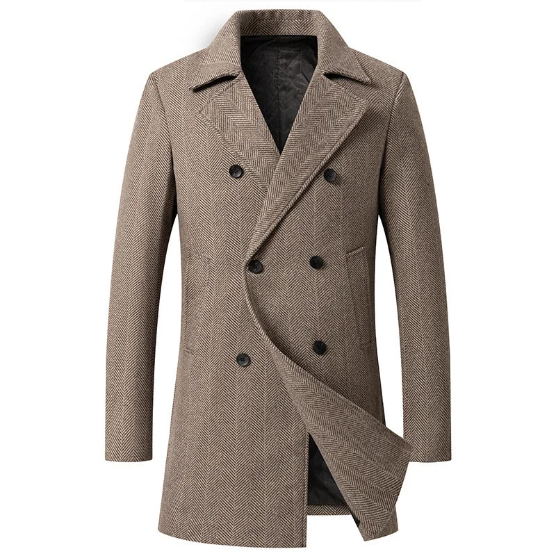 men's jackets with durable, weather-resistant finish-Men's Plaid Double-Breasted Wool Coat