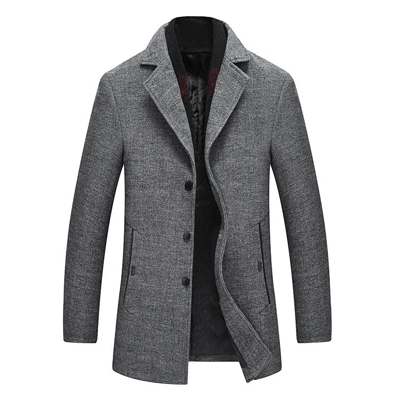 men's jackets with adjustable hemline for comfort-Men's Thicken Wool Coat With Scarf