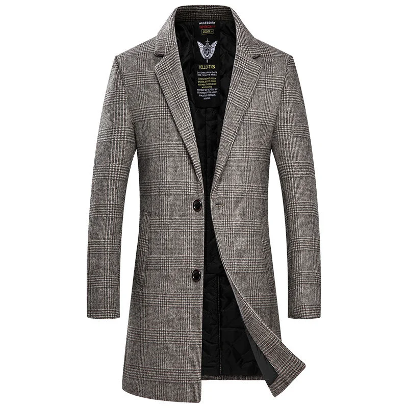 men's jackets with warm interior lining-Men's Top Fitted Wool Pea Coat