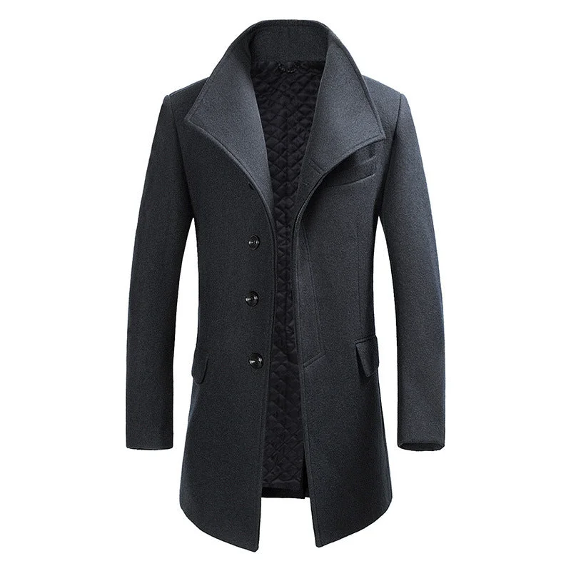 men's jackets for cold climate expeditions-Men's Turn-Down Collar Wool Pea Coat