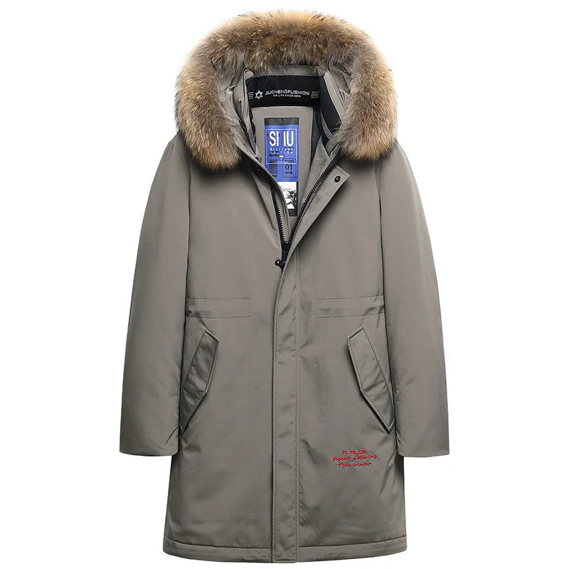 men's jackets with added sleeve length for warmth-Men's Winter Warm Down Jacket With Fur Hood