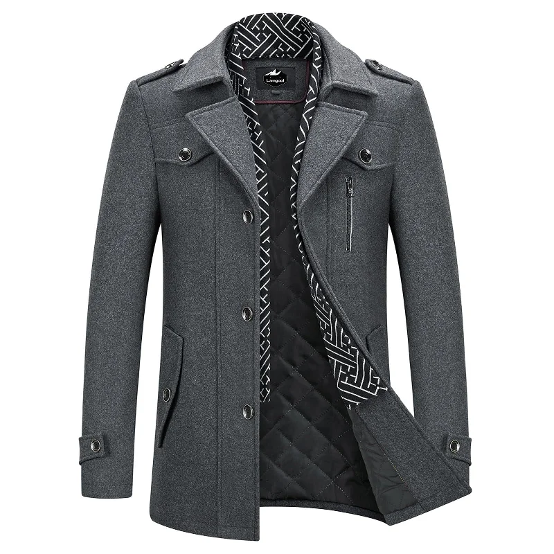 men's jackets with comfortable, adjustable straps-Men's Winter Warm Thick Wool Blend Coat with Removable Scarf