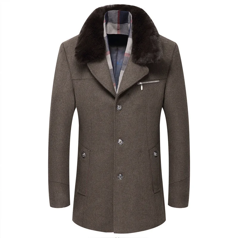 men's jackets with ergonomic fit for active use-Men's Winter Wool Coat With Detachable Collar