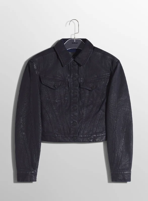 men's jackets with built-in windproof lining-midnight blue waxed denim jacket