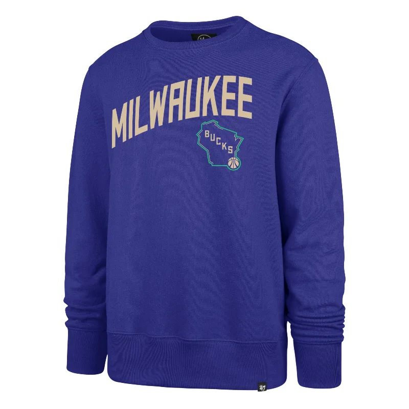 mens hoodie for casual sporty appeal-MILWAUKEE BUCKS CITY EDITION POSTGAME '47 HEADLINE CREW