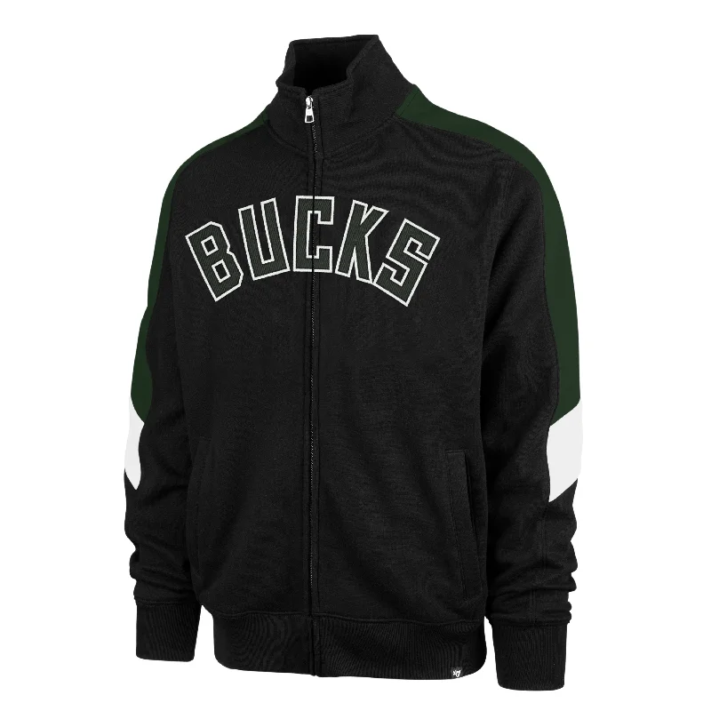 mens hoodie with premium fabric touch-MILWAUKEE BUCKS WORDMARK '47 SHOOT OUT TRACK JACKET