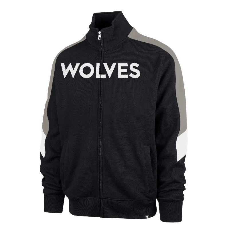 mens hoodie with warm fleece lining-MINNESOTA TIMBERWOLVES WORDMARK '47 SHOOT OUT TRACK JACKET