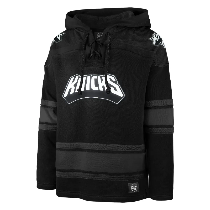 mens hoodie with stylish drawstring-NEW YORK KNICKS ANTHRACITE SUPERIOR '47 LACER HOOD