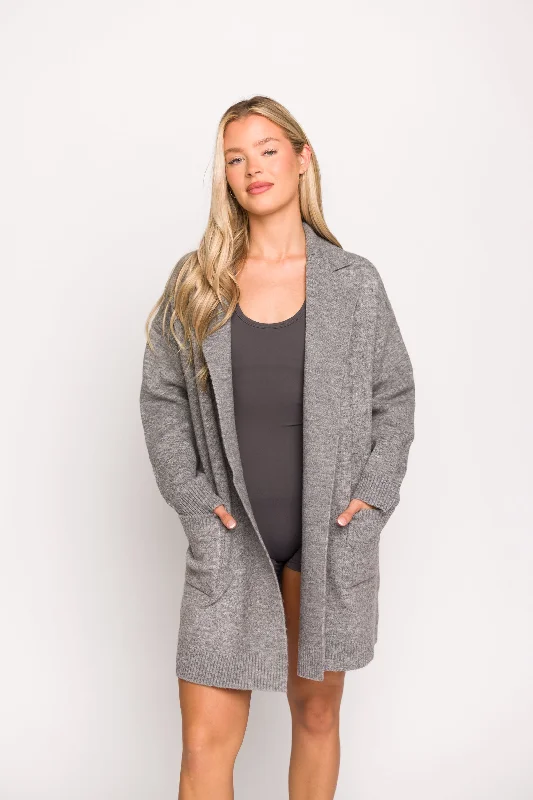 men's jackets with full-length zipper for coverage-Emilia Oversize Cardi-Jacket in Heather Grey