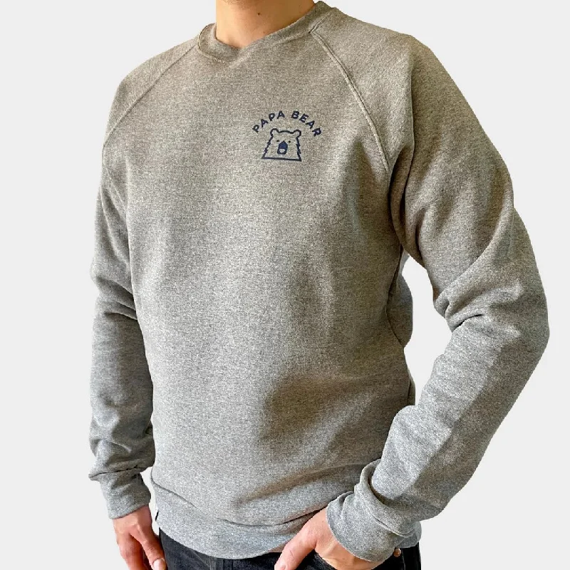 mens hoodie for easygoing weekend wear-Papa Bear Crew Sweatshirt (Grey Marl + Navy)