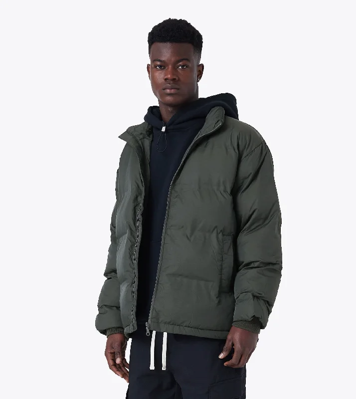 men's jackets with heat-regulating technology-Powells Puffer Jacket Dk Army