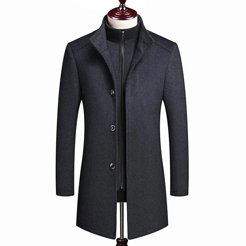 men's jackets with full-length windproof zipper-Premium Men's British Double-Layer Wool Coat