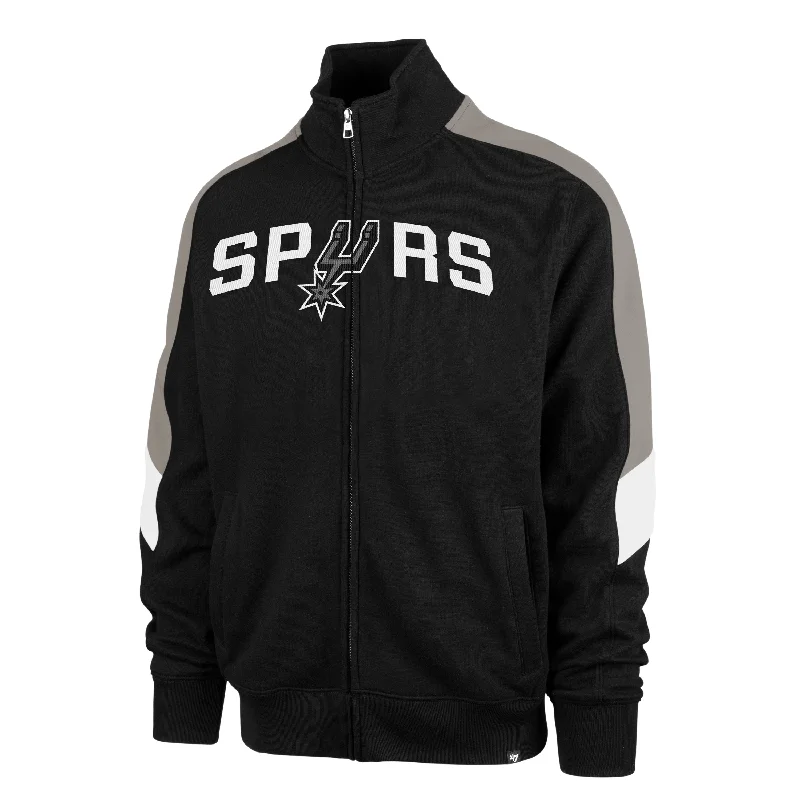 mens hoodie for premium street style-SAN ANTONIO SPURS WORDMARK '47 SHOOT OUT TRACK JACKET