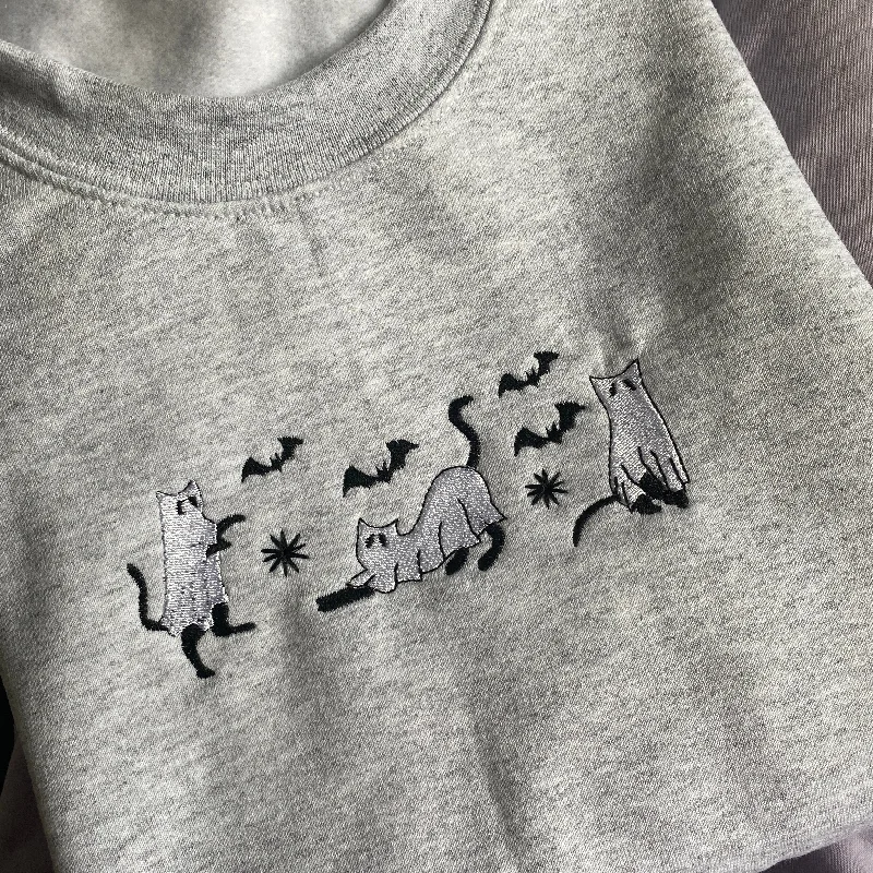 mens hoodie for active casual looks-Spooky Cat Embroidered Sweatshirt