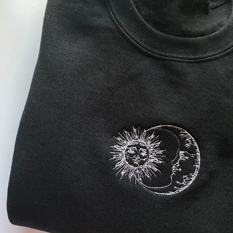 mens hoodie with sporty chic appeal-'Sun and Moon' Embroidered Sweatshirt