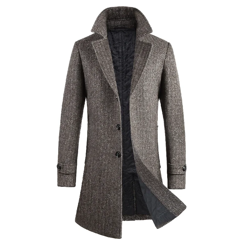 men's jackets with built-in temperature control-Top Men's Business Long Style Wool Pea Coat