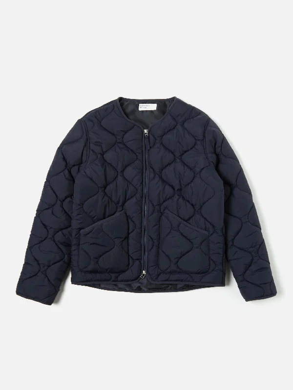 men's jackets with casual, stylish design-Universal Works Liner Jacket in Navy Diamond Quilt