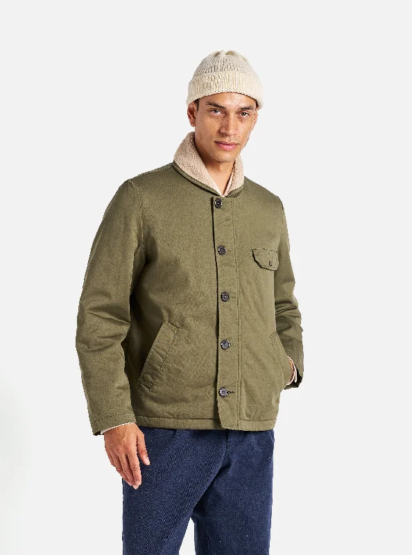 men's jackets with adjustable drawstrings-Universal Works N1 Jacket in Light Olive Twill