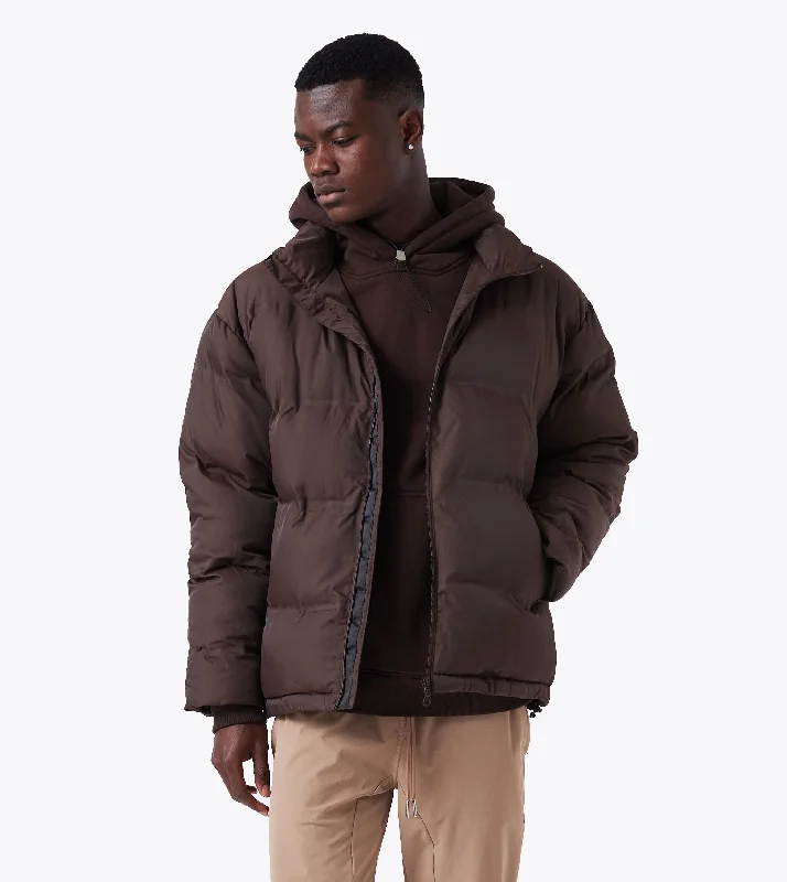 men's jackets with premium wool blend-Powells Puffer Jacket Dk Choc