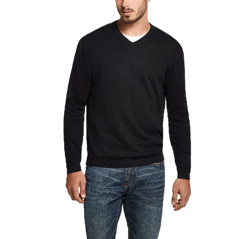 Men's indigo knit sweater-Alfani Men's Regular Fit Cotton Blend Light Sweater Black Size XLarge