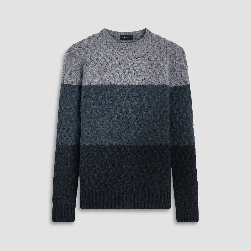 Men's bora sweater-Basketweave Stitch Crew Neck Sweater