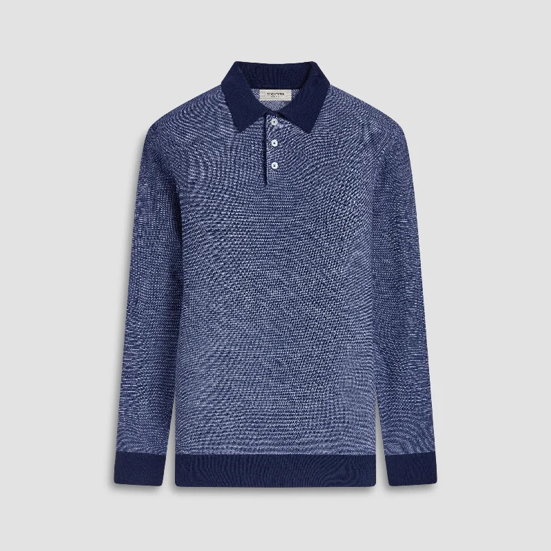 Men's ultramarine sweater-Bird's Eye Jacquard Polo Sweater