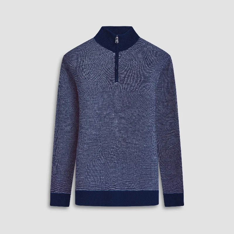 Men's damask sweater-Bird's Eye Jacquard Quarter-Zip Mock Neck Sweater