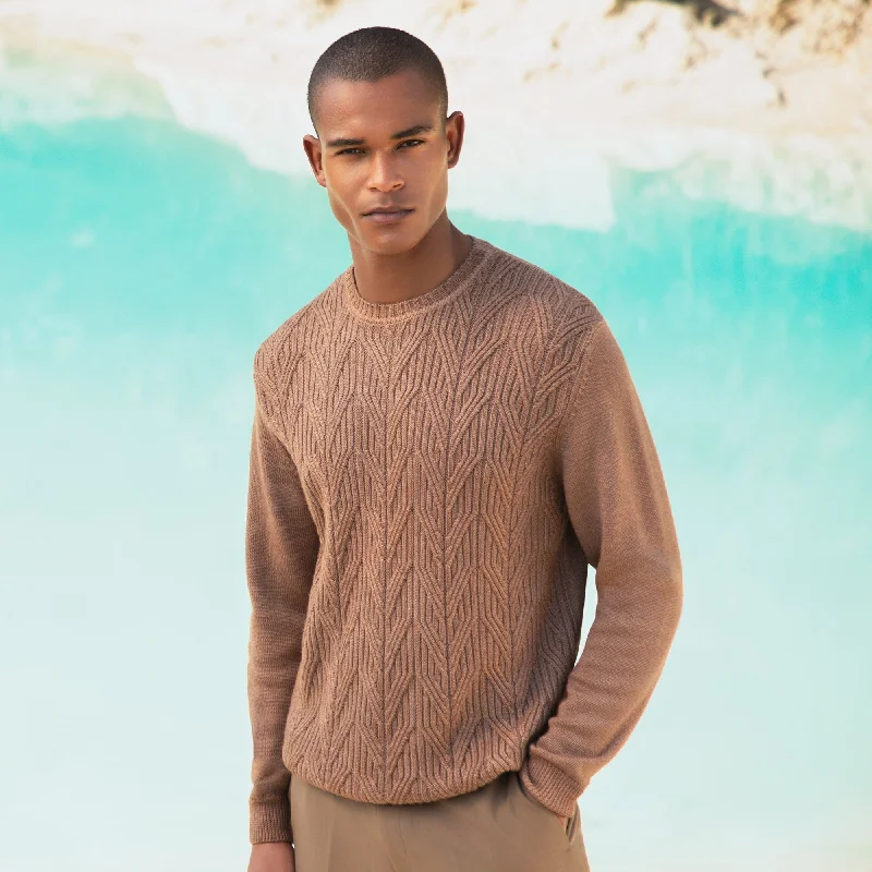 Men's sueded sweater-Cable Knit Crew Neck Sweater