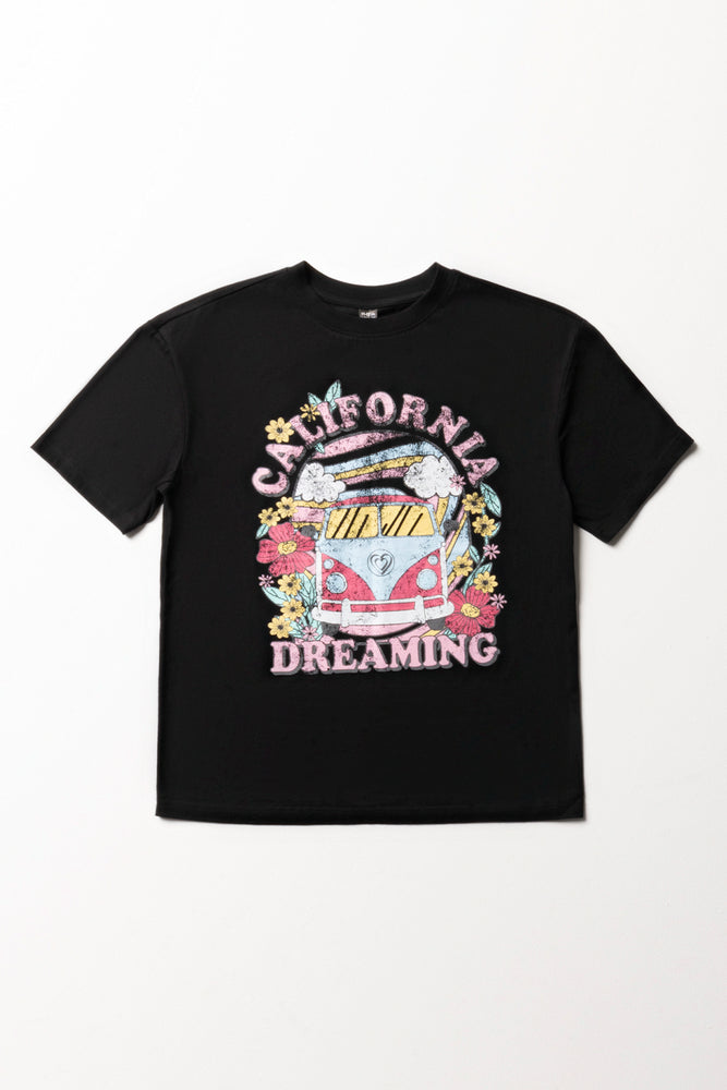 Men’s short-sleeve vent tops-California Dreaming Oversized Short Sleeve T-Shirt Black