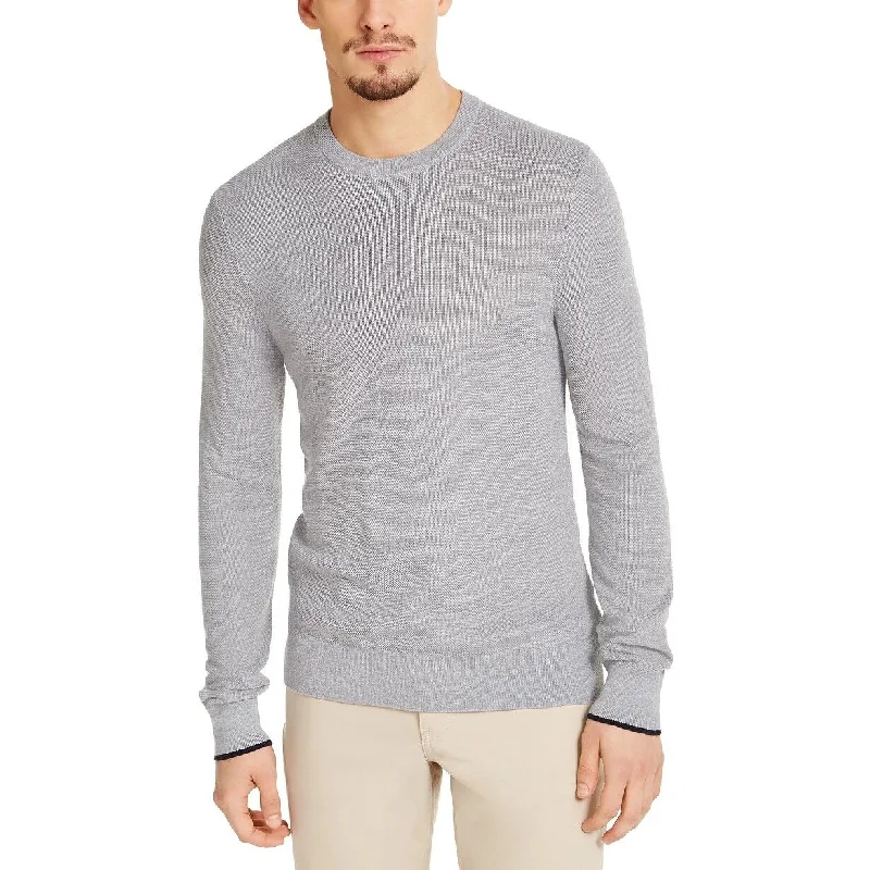 Men's croft sweater-Calvin Klein Men's Merino Crew-Neck Sweater Silver Size XX-Large - XXL