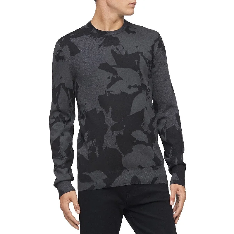 Men's eclogue sweater-Calvin Klein Men's Regular-Fit Textured Floral Jacquard Sweater Black Size Extra Large