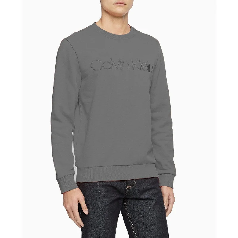 Men's pasture sweater-Calvin Klein Men's Tonal Embroidered Logo Fleece Sweatshirt Gray Size Medium