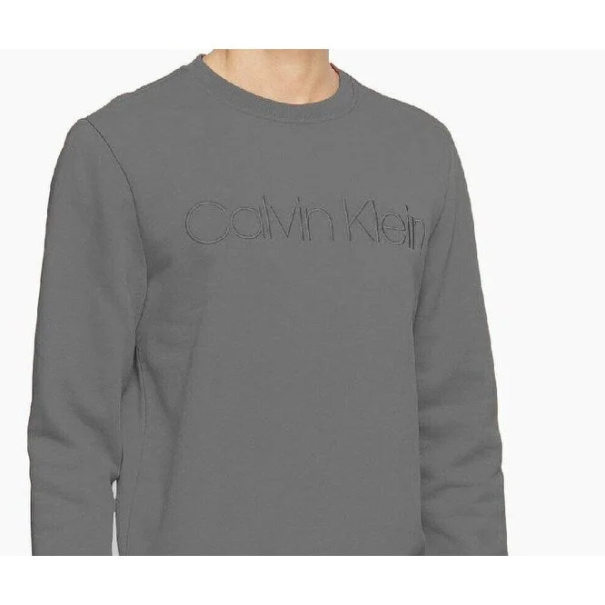 Men's khamsin sweater-Calvin Klein Men's Tonal Embroidered Logo Fleece Sweatshirt Med Gray Size Extra Large