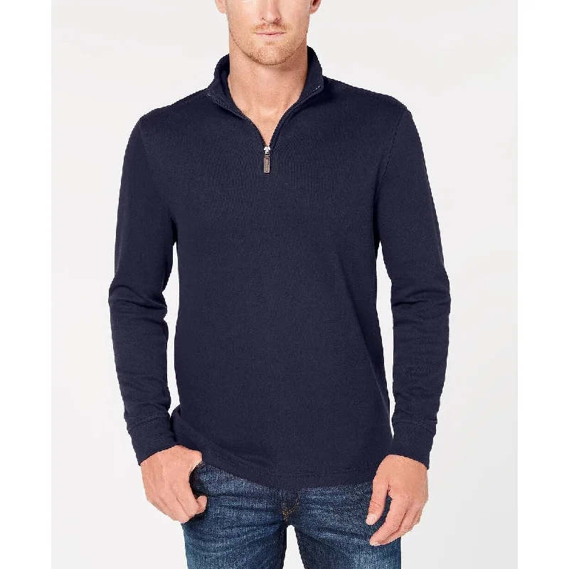 Men's bora sweater-Club Room Men's Quarter Zip French Rib Pullover Sweater Blue Size S - Small