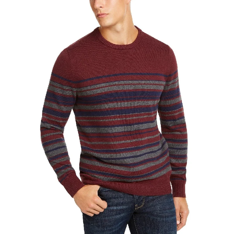 Men's lazurite sweater-Club Room Men's Stripe Cotton Sweater Red Plum Size Small