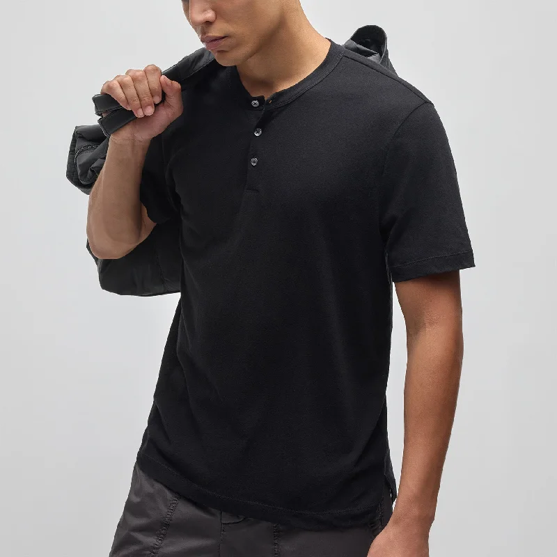 Men’s short-sleeve vale polos-Cotton Jersey Short Sleeve Henley - Black