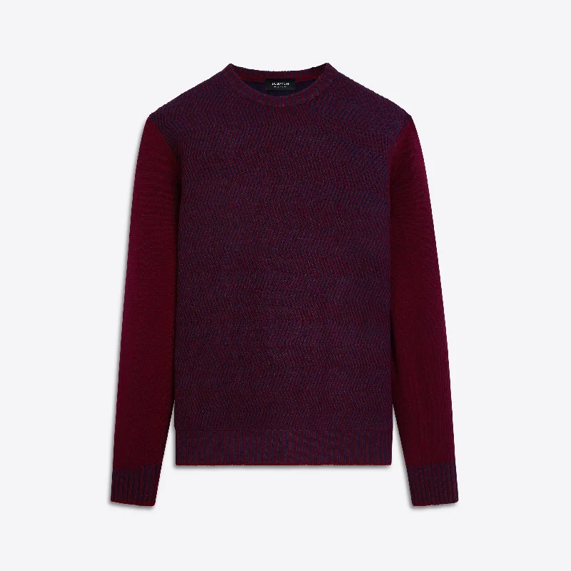 Men's pleated sweater-Crew Neck Herringbone Jacquard Sweater