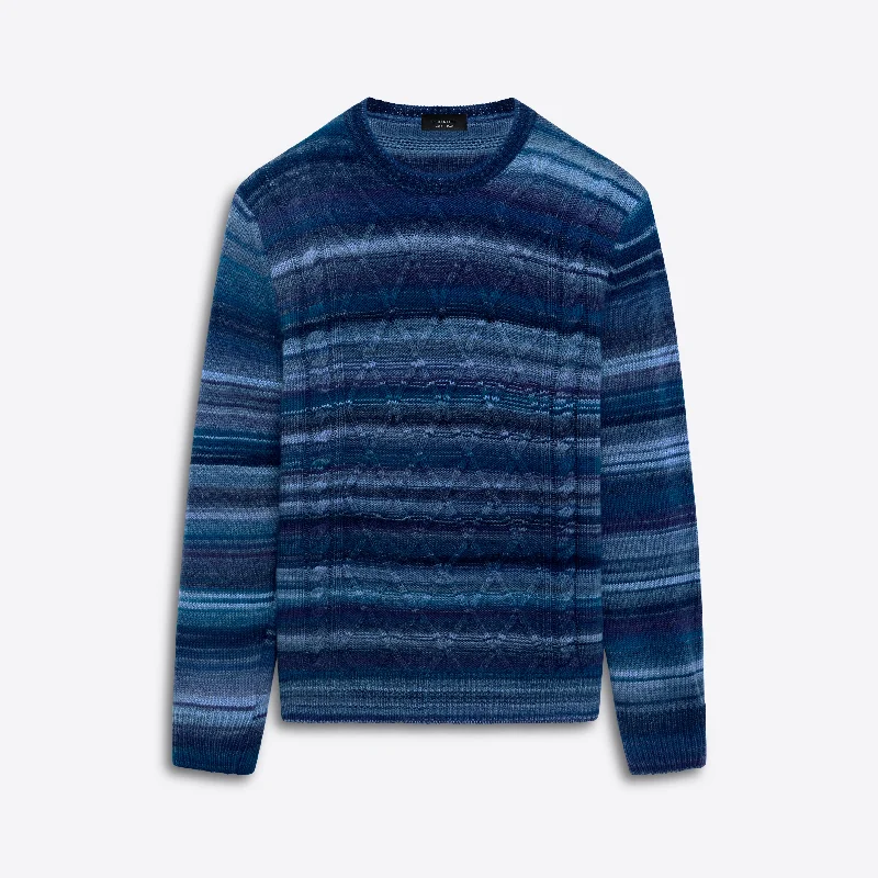 Men's celadon sweater-Crew Neck Striped Jacquard Sweater