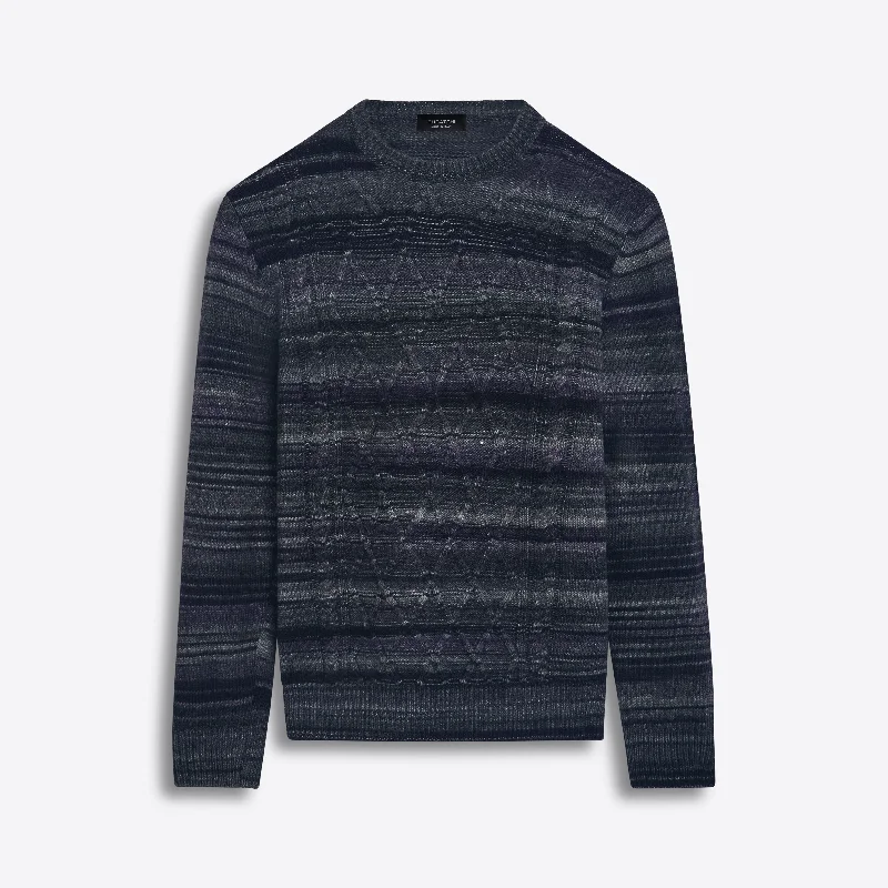 Men's vermilion sweater-Crew Neck Striped Jacquard Sweater