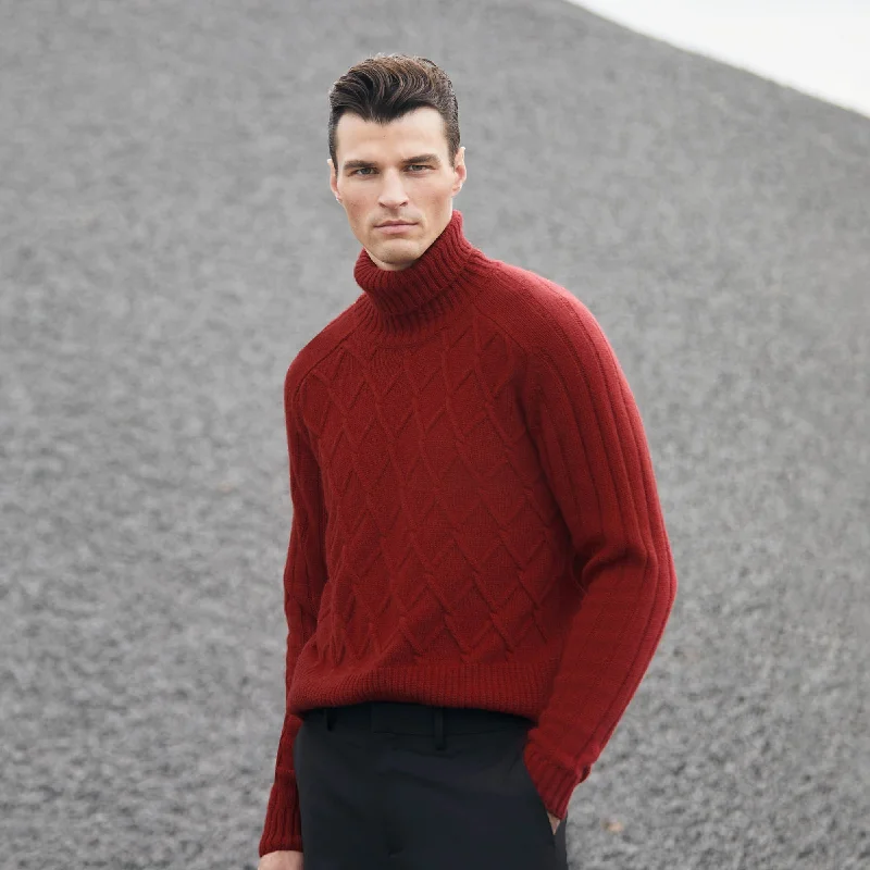 Men's pasture sweater-Diamond Stitch Turtleneck Sweater