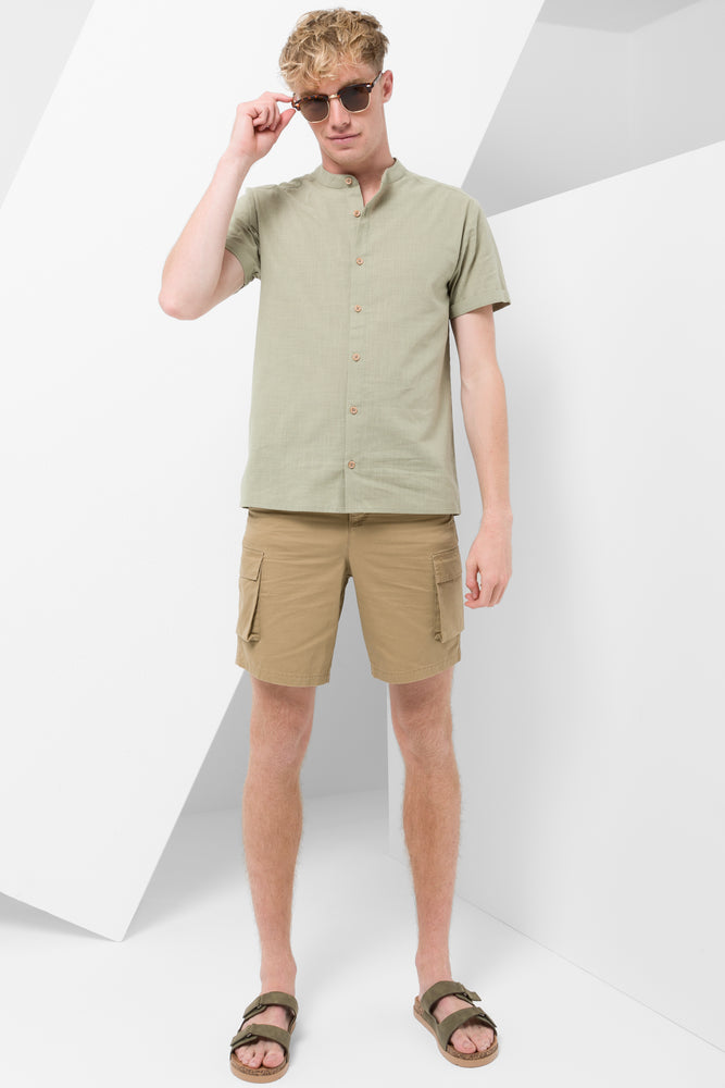 Men’s short-sleeve fawn polos-Mandarin Short Sleeve Shirt Green