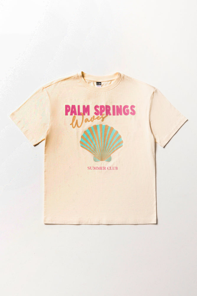 Men’s short-sleeve quip shirts-Palm Springs Oversized Short Sleeve T-Shirt Natural