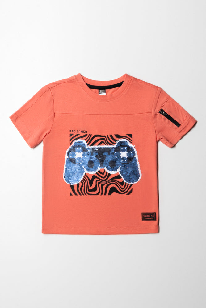 Men’s short-sleeve loam shirts-Sequin Short Sleeve T-Shirt Orange