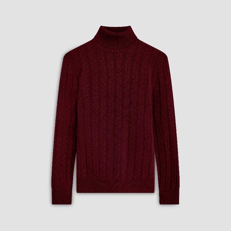 Men's biodegradable sweater-Solid Cable Turtleneck Sweater