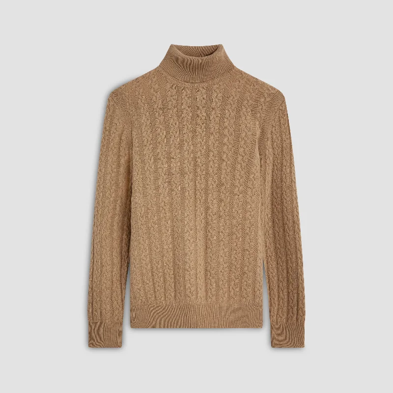 Men's trumpet sleeve sweater-Solid Cable Turtleneck Sweater